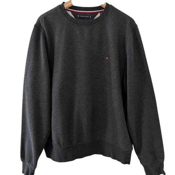 Tommy Hilfiger Sweatshirt Charcoal Grey Cotton Blend Crew Neck Casual - Picture 1 of 10